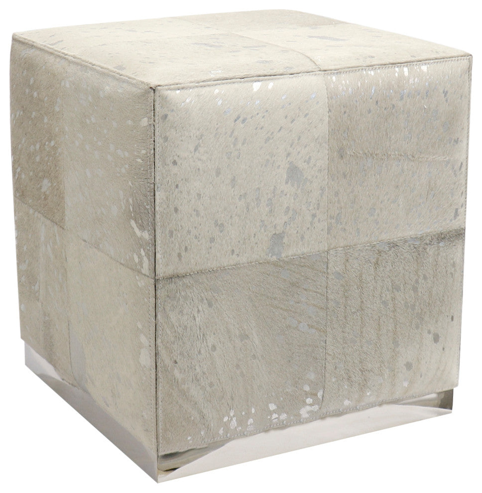 Pasargad Home Safari Cowhide Upholstered Ottoman With Steel Base