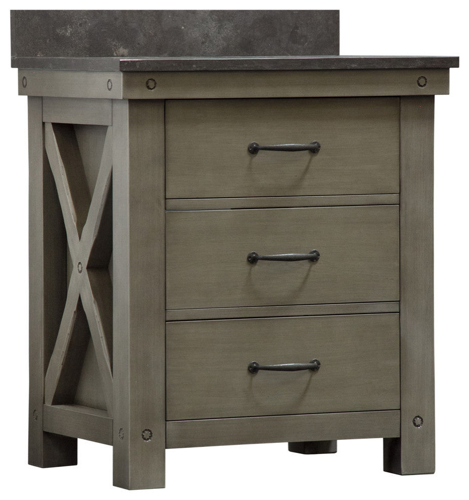 30" Grizzle Gray Single Sink Bathroom Vanity, Blue Limestone Counter Top, Faucet