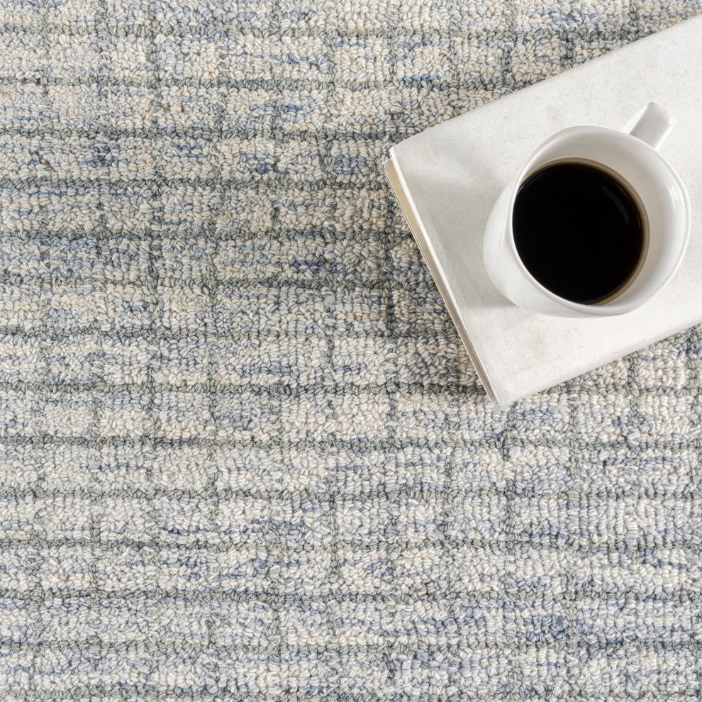 Melrose Checked Wool Area Rug, Light Blue & Grey 3' x 5'