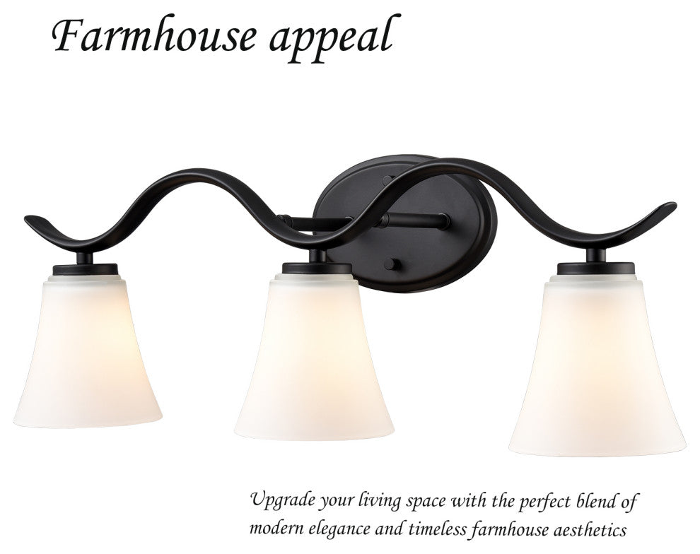 Black Bath Vanity Light With Milk Glass 3-Light