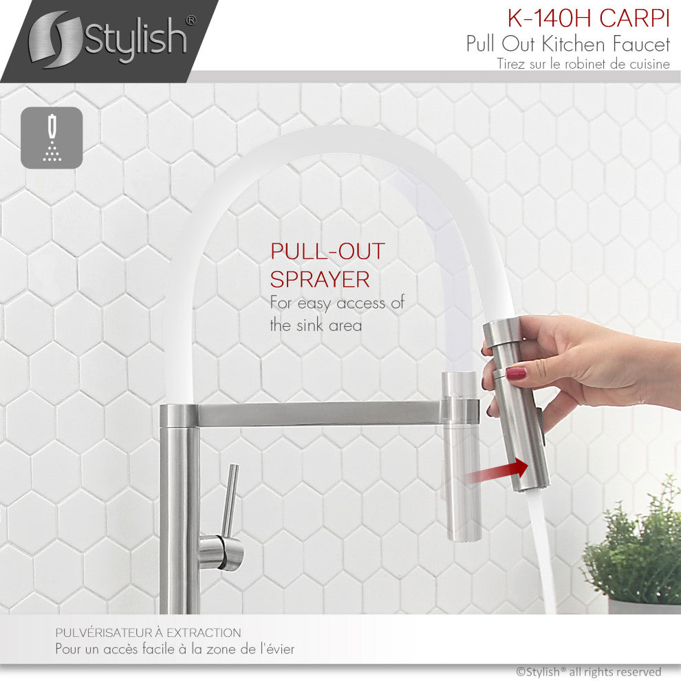 STYLISH Stainless Steel Single Handle Pull Out Dual Mode Kitchen Faucet, White