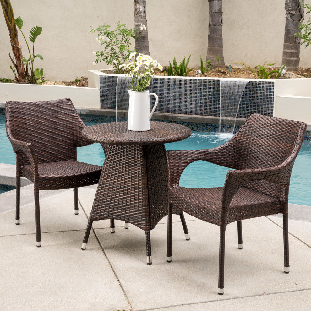 GDF Studio 3-Piece Clayton Outdoor Multibrown Wicker Bistro Set