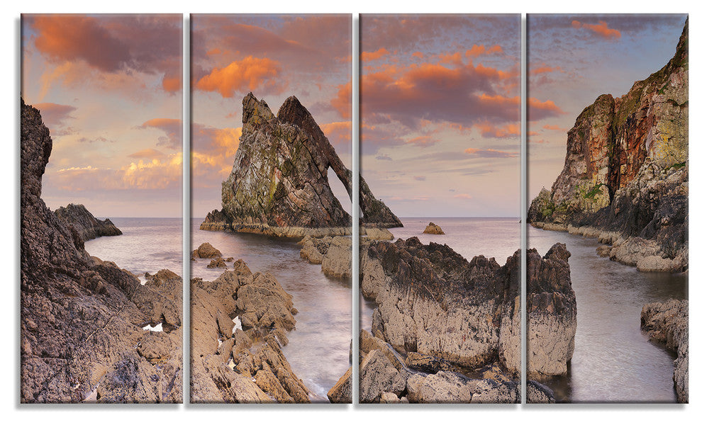 "Bow Fiddle Rock Scotland" Seashore Canvas Art, 48"x28", 4-Panels