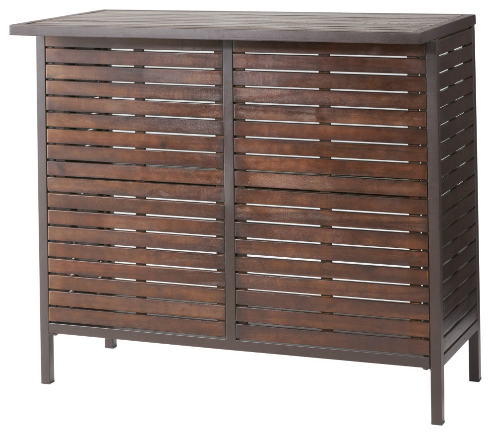 GDF Studio 3-Piece Isabel Brown Acacia and Rustic Metal Bar With Barstools, set