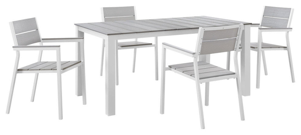 Modern Urban Contemporary Set of 5 Patio Dining Set, White Light Gray Steel