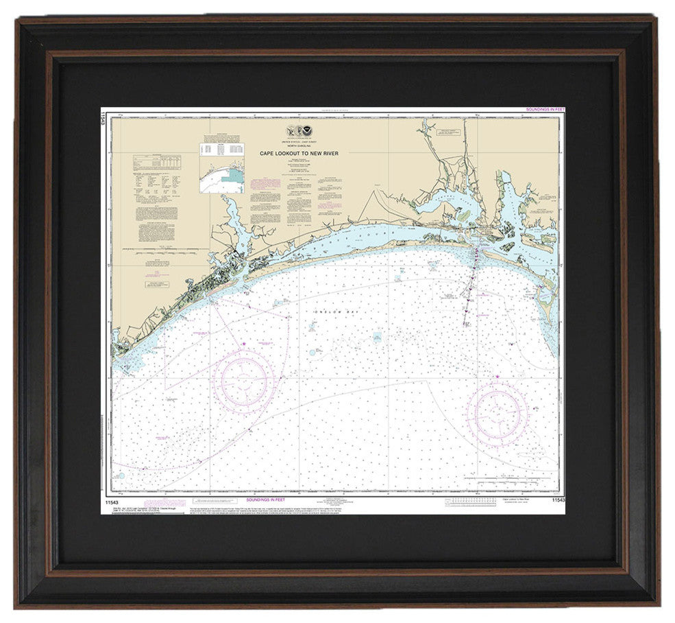 Framed Nautical Chart; Outer Banks, Cape Lookout to New River