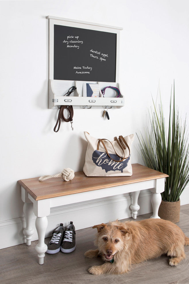 Stallard Decorative Rustic Wood Framed Chalkboard With Hooks, White