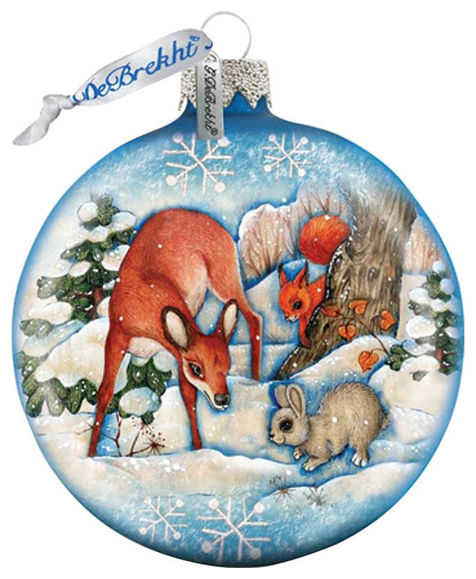 Hand Painted Scenic Glass Ornament Forest Friends Ball