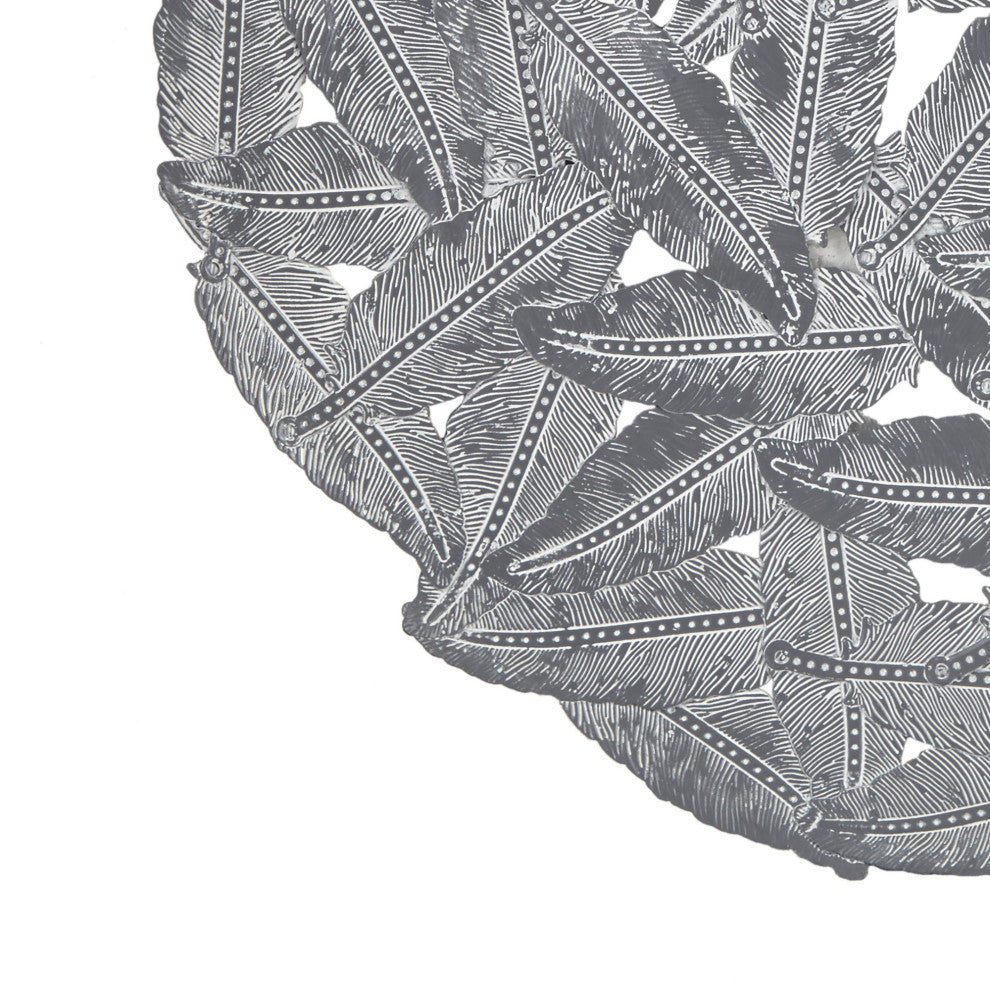 Madison Park Rossi Textured Feather 3-piece Metal Disc Wall Decor Set, Grey