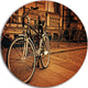 Retro Bicycle Against Stone Wall, Landscape Round Metal Wall Art, 23"