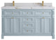 Paris 60" Double Sink Bathroom Vanity, Blue Heather 2" Calacatta Gold