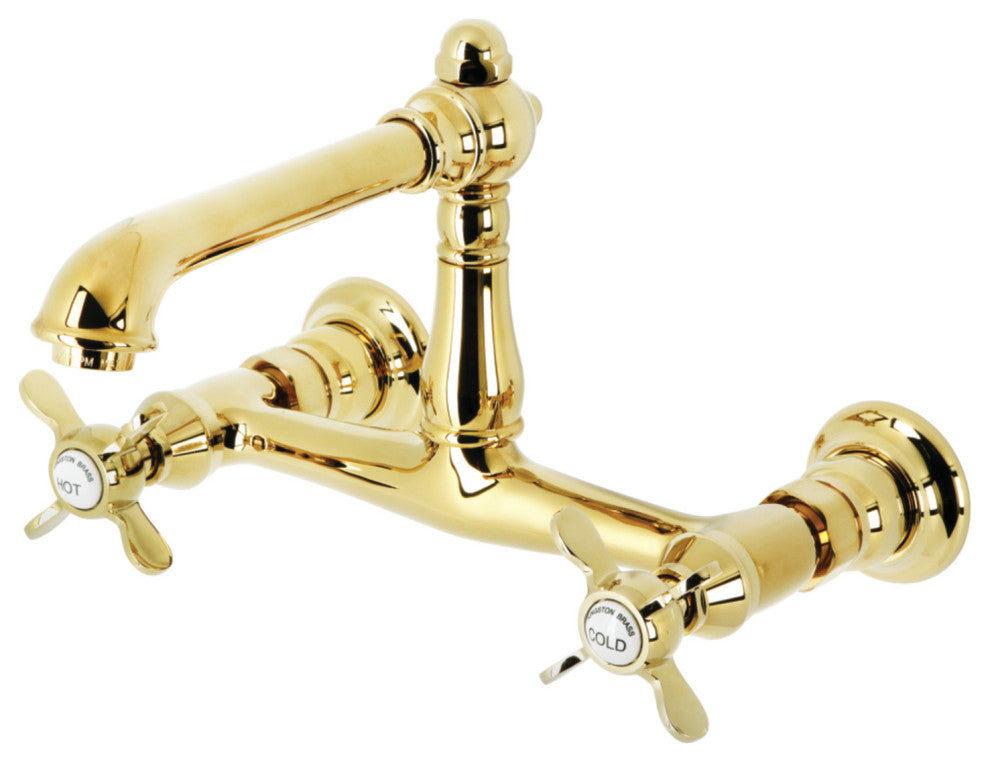 Kingston Brass KS7242BEX Essex Wall Mount Bathroom Faucet, Polished Brass