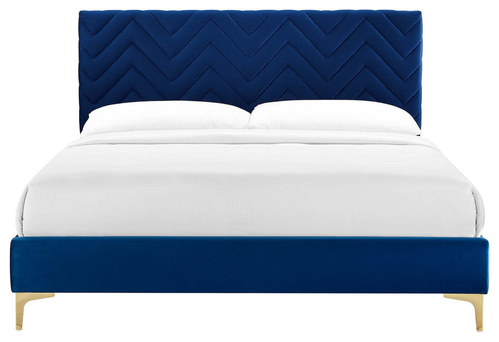 Leah Chevron Tufted Performance Velvet Twin Platform Bed