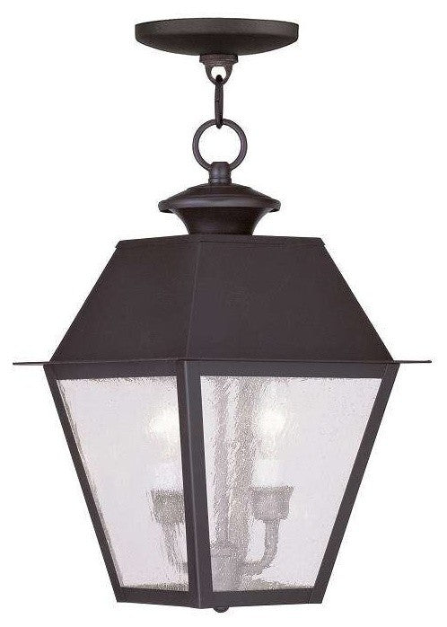 Mansfield 2-Light Outdoor Chain Lantern, Bronze With Seeded Glass