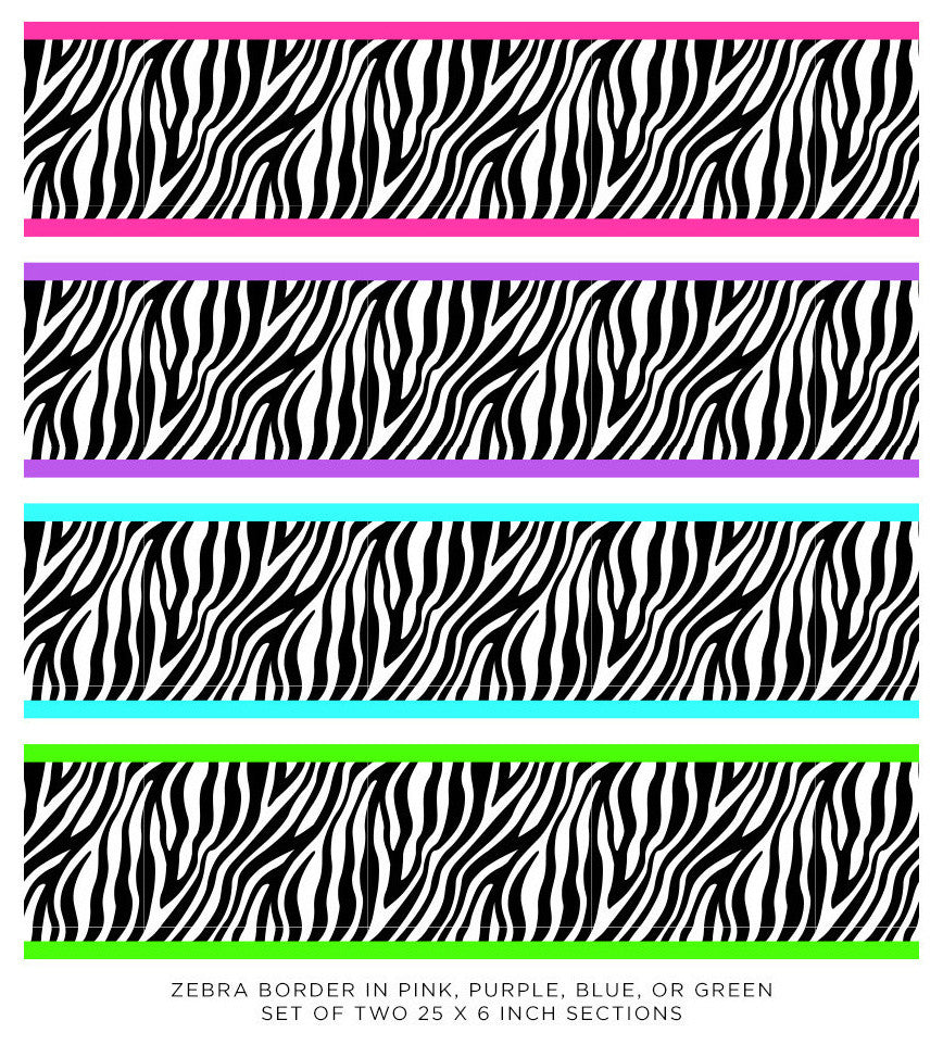 Zebra Wall Border Fabric Wall Decal, Set of 2, 25"x6" Sections, Pink