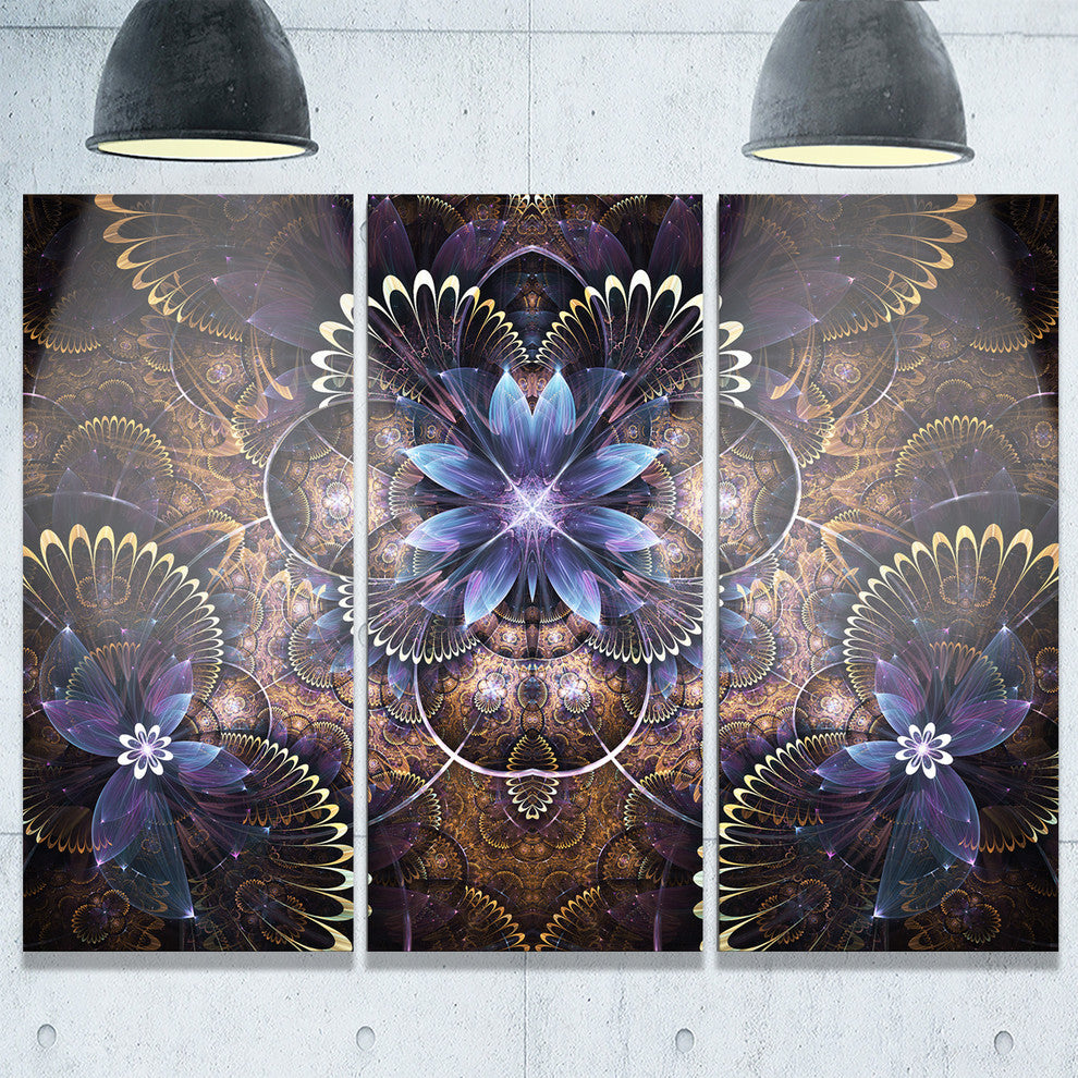 "Fractal Blue Flower Digital Art" Metal Wall Art, 3 Panels, 36"x28"