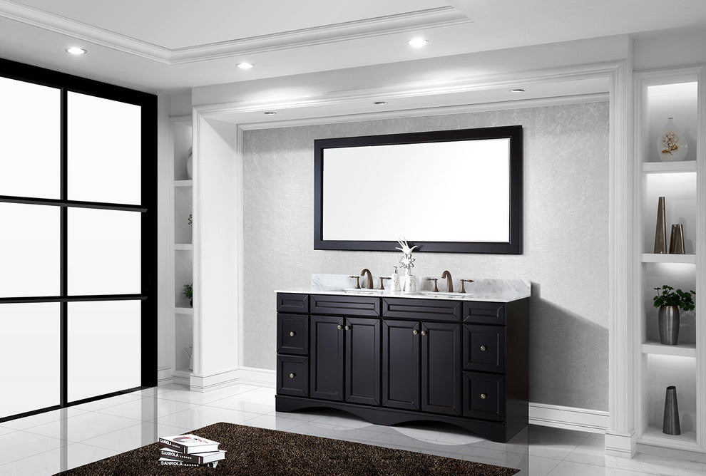 Talisa 72" Double Bathroom Vanity Set, Espresso With Mirror, Square Basin