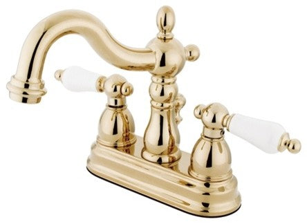Kingston Brass 4" Centerset Bathroom Faucet w/Plastic Pop-Up, Polished Brass
