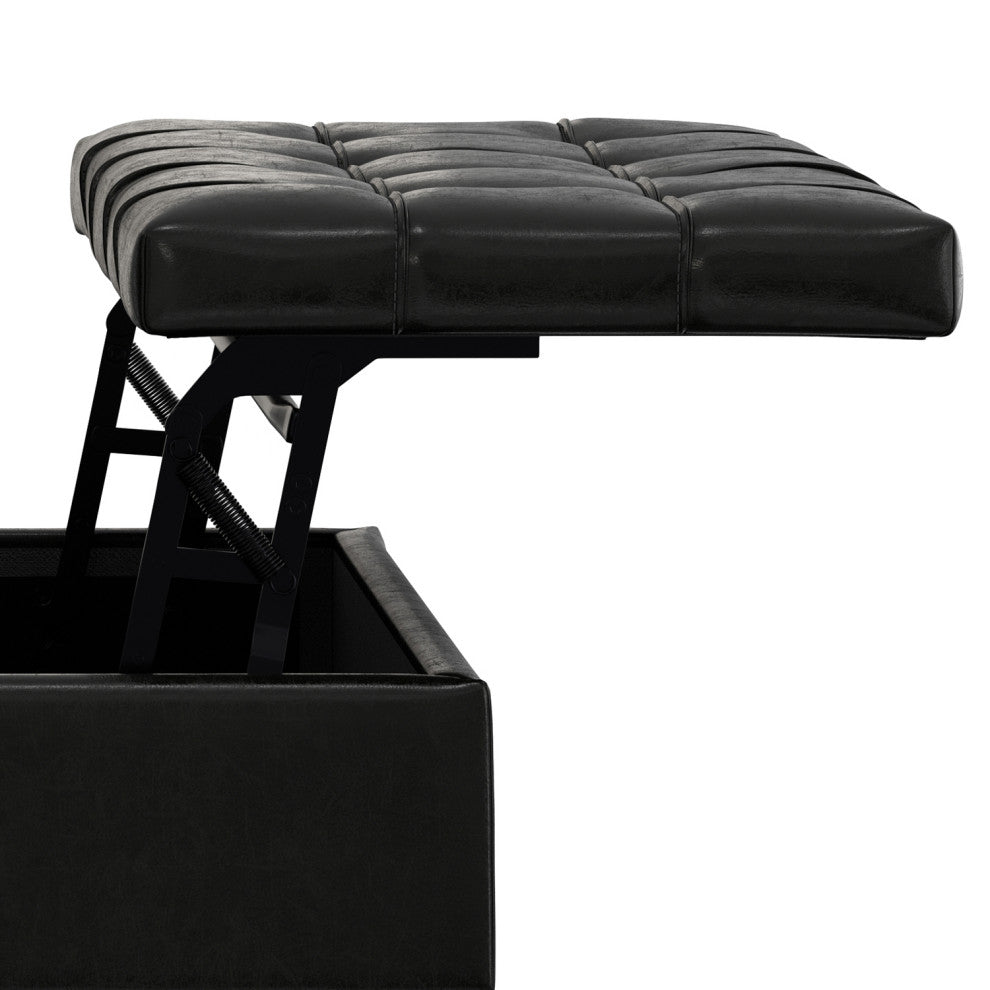 Mariah Lift Top Table Storage Ottoman, Midnight Black PU Black faux leather