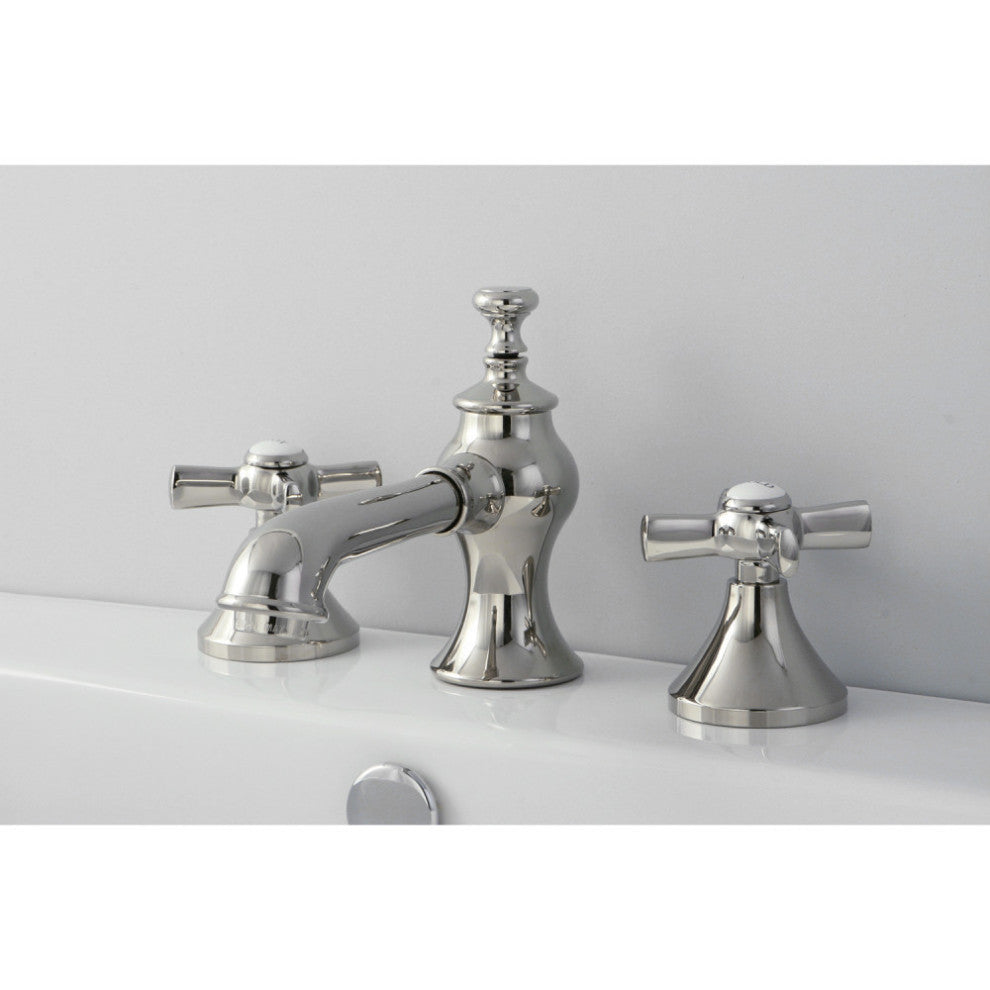 Kingston Brass Widespread Bathroom Faucet With Brass Pop-Up, Polished Nickel