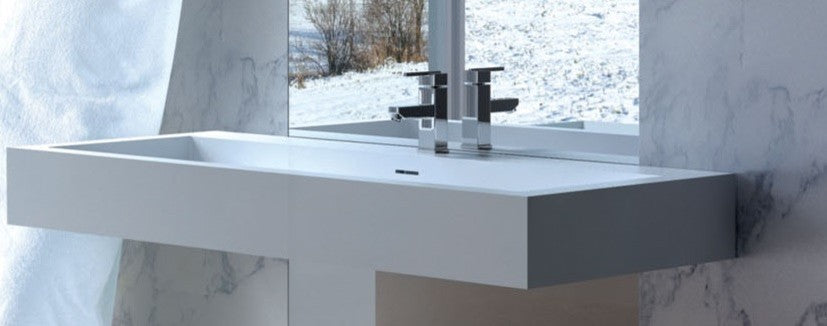 ADM Double Rectangular Wall Mounted Sink, White, 47", Glossy White