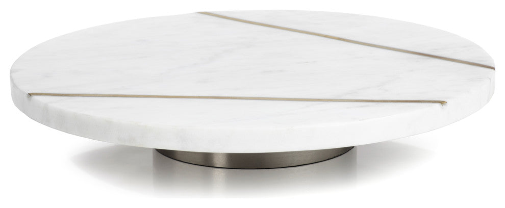 Mannara 12" Diameter White Marble Lazy Susan