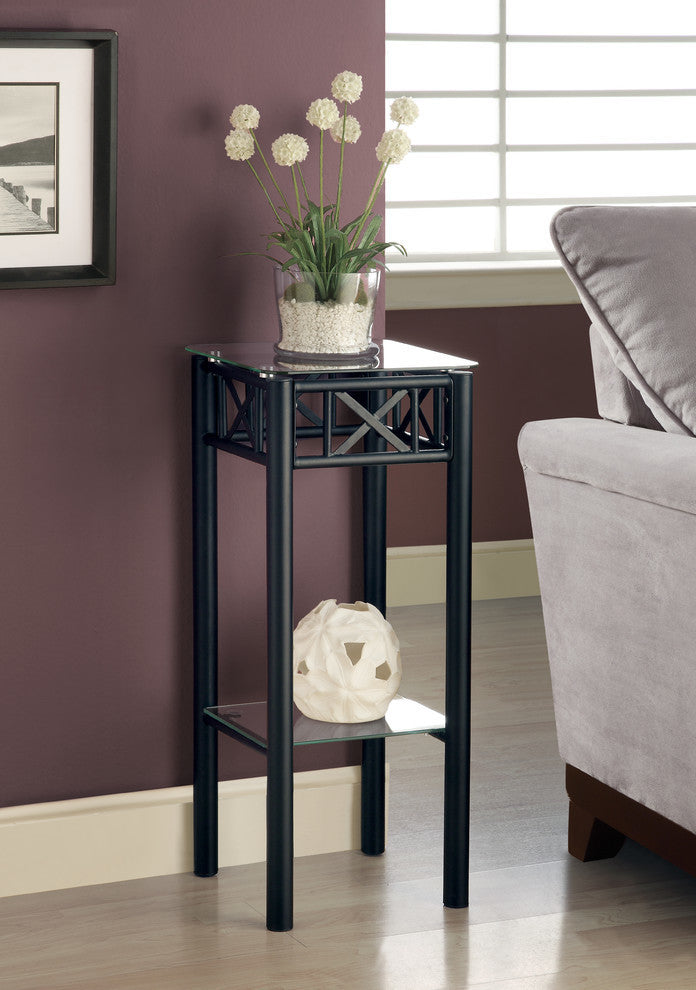 Accent Table - Black Metal With Tempered Glass