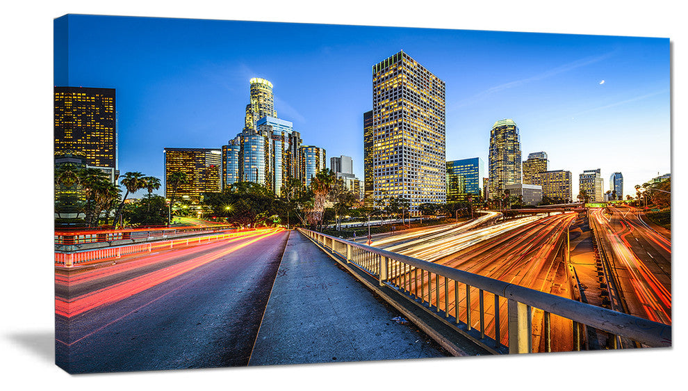"Downtown La With Traffic Trail" Cityscape Canvas print, 32"x16"