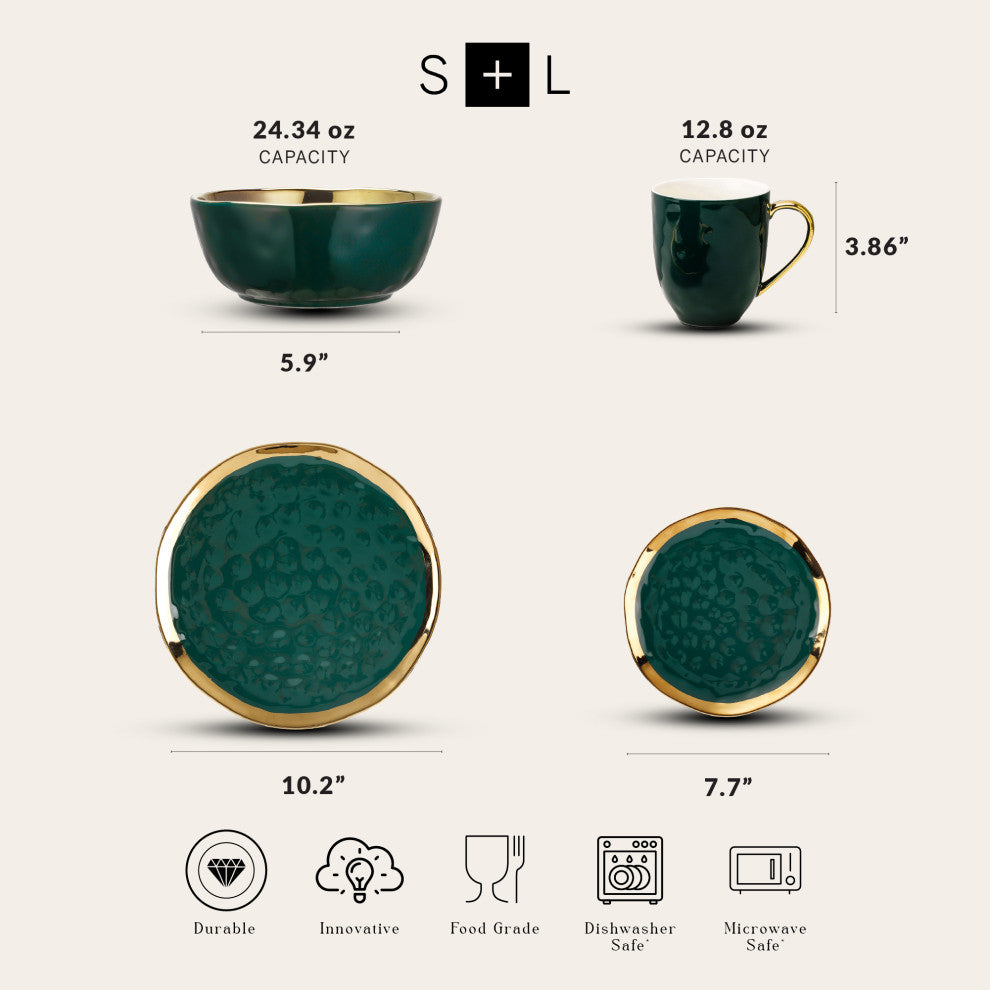 Stone Lain Florian Porcelain 32 Piece Dinnerware Set, Green