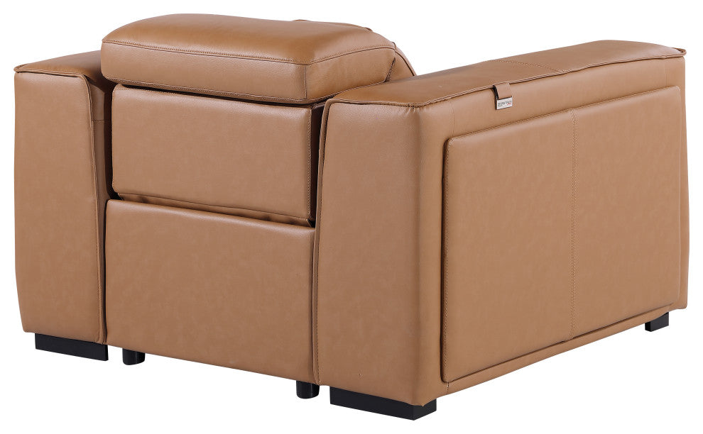 Niccolo Italian Leather Power Reclining Arm Chair With Power Headrests, Cognac