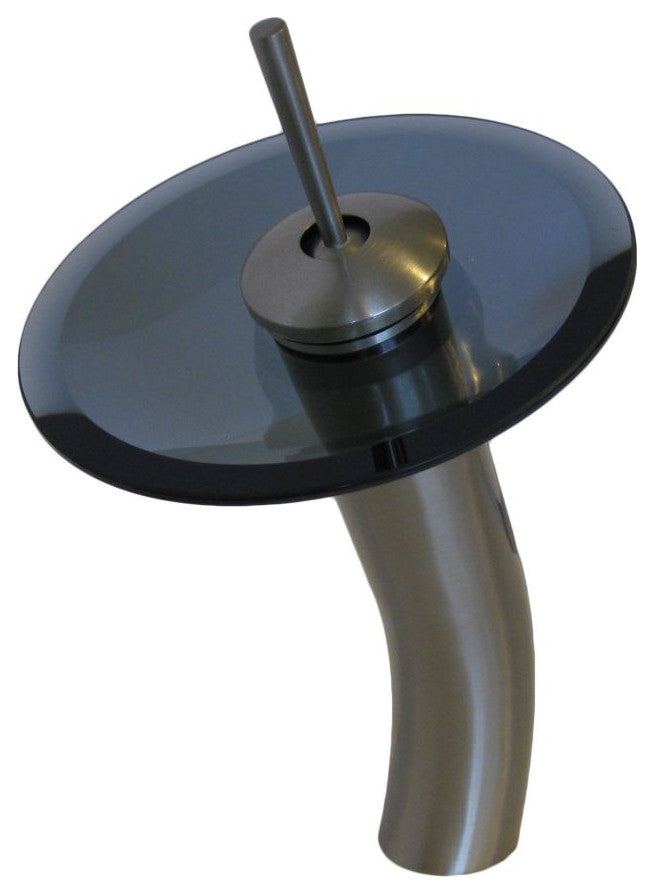 Novatto GF-001BN-S Vessel Faucet With Smoke Colored Glass, Brushed Nickel
