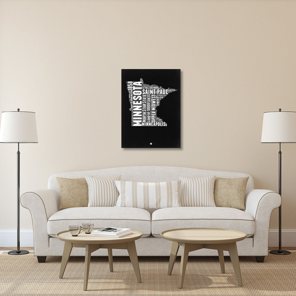 "Minnesota Black and White Map" Fine Art Print