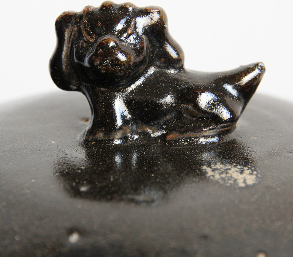 Black Ceramic Jar w/Foo Dog Lid