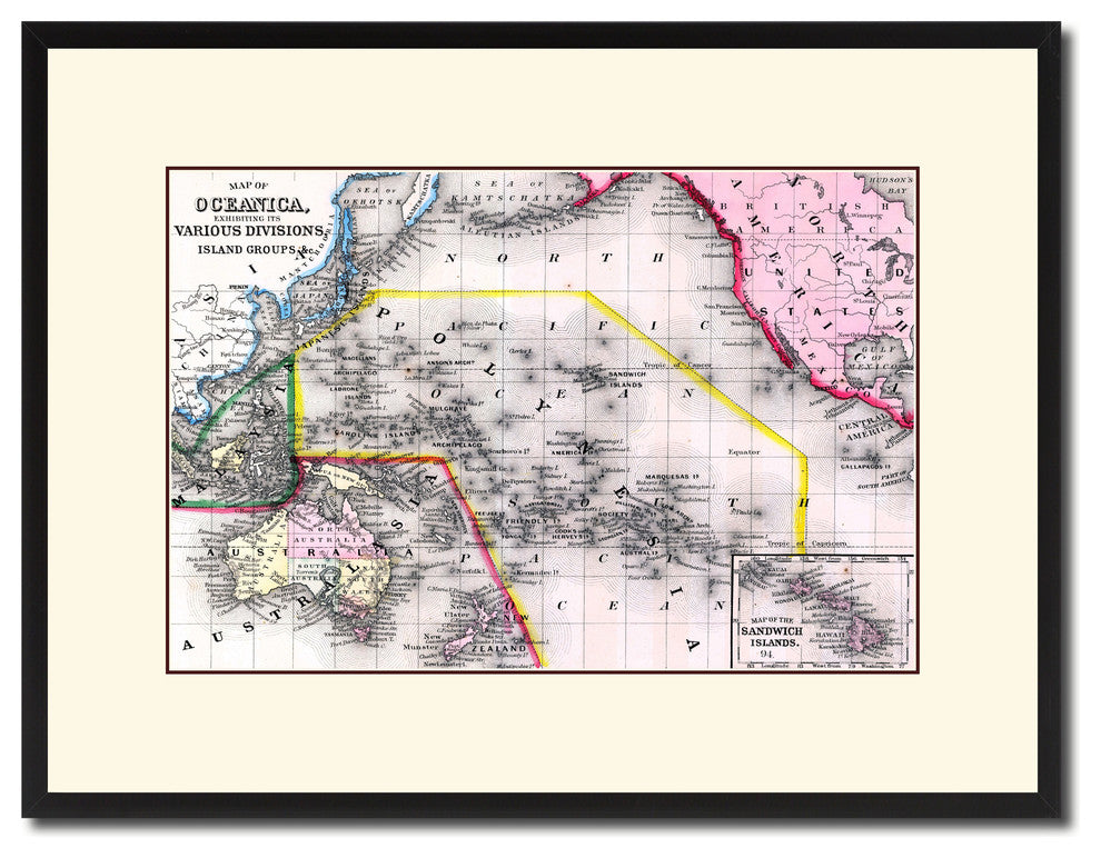 Oceania Vintage Antique Map Wall Art, 16"x21"