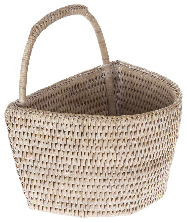 La Jolla Handwoven Rattan Wall Basket, White-Wash