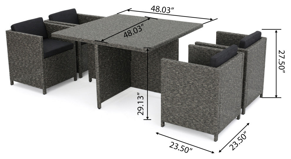 GDF Studio 5-Piece Calella Outdoor Dark Gray Wicker Dining Set