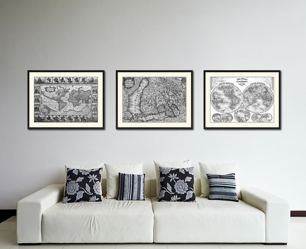 Finland Centuries Vintage B&W Map Canvas Print, 16"x21"
