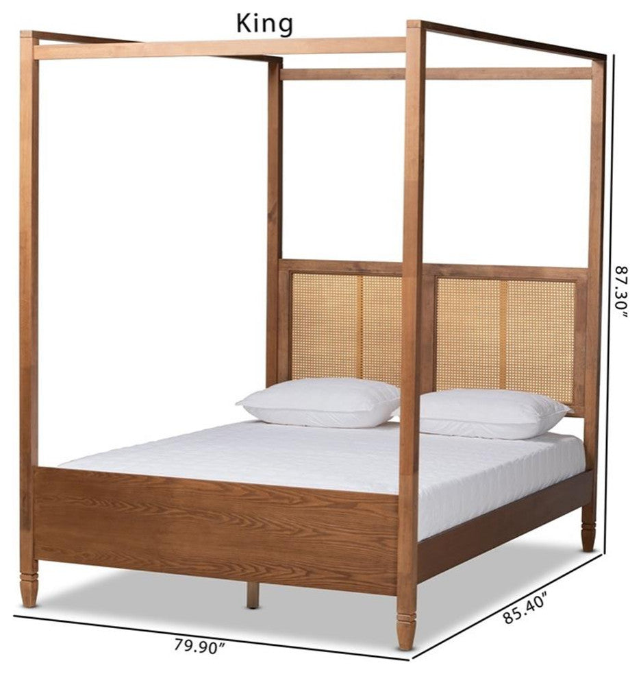 Malia Modern Brown Finished Wood and Synthetic Rattan King Size Canopy Bed