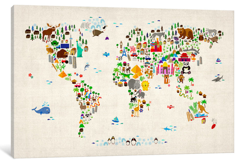 "Animal Map of The World II" by Michael Tompsett, 18x12x1.5"
