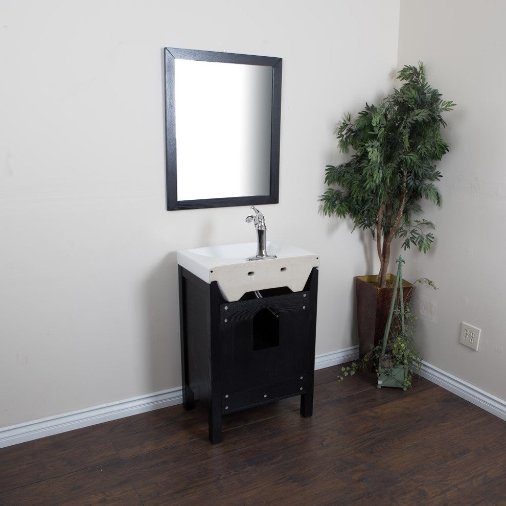 23.8" Single Sink Vanity, Black With Ceramic Top, White