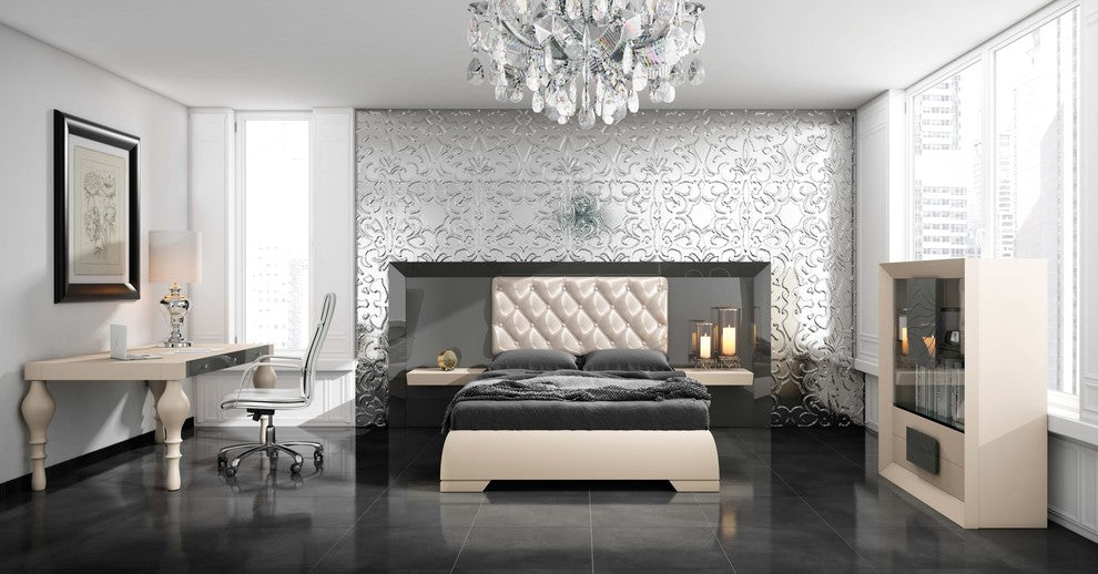 Md Karen 31 Special Headboard Bedroom Set, Glossy Gray Cream, King
