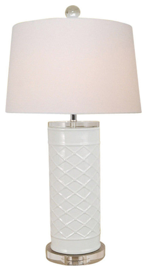 Beautiful White Porcelain Patterned Geometric Vase Table Lamp Clear Base 27"