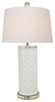 Beautiful White Porcelain Patterned Geometric Vase Table Lamp Clear Base 27"