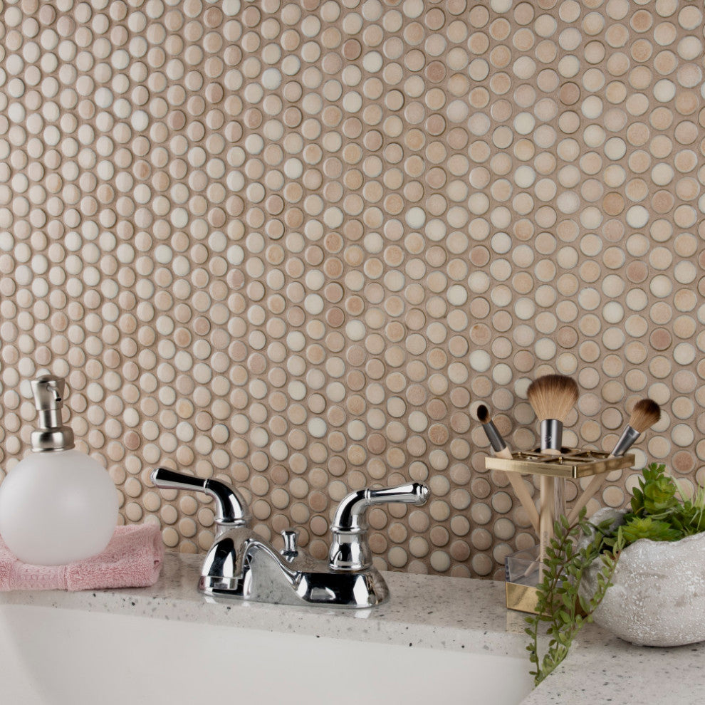 Hudson Penny Porcelain Mosaic Floor and Wall Tile, Truffle