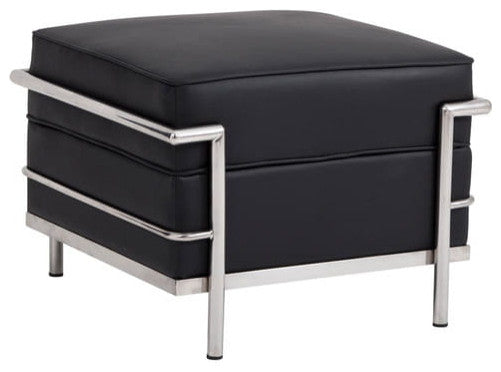 Le Corbusier Petit Italian Leather Ottoman, Black