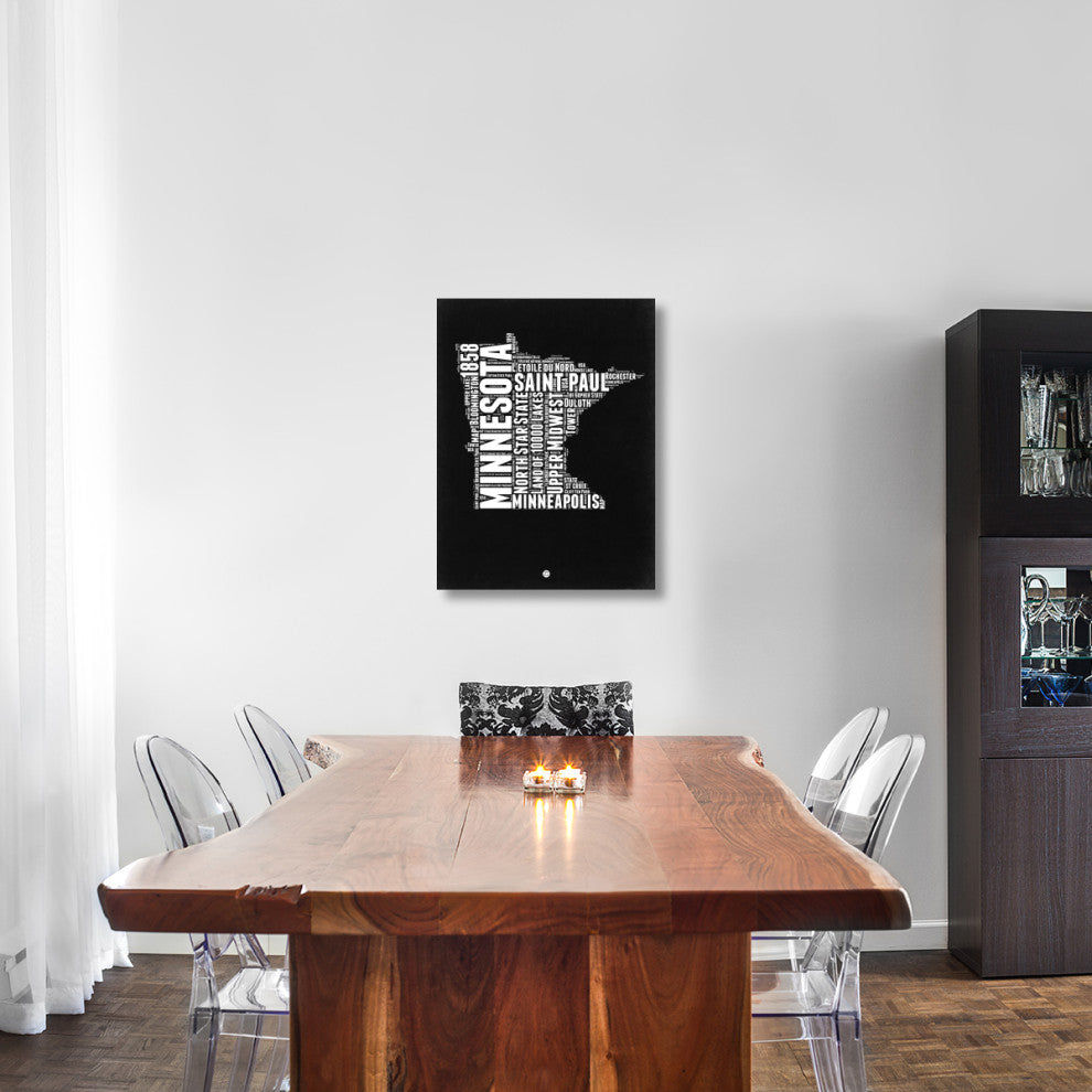 "Minnesota Black and White Map" Fine Art Print