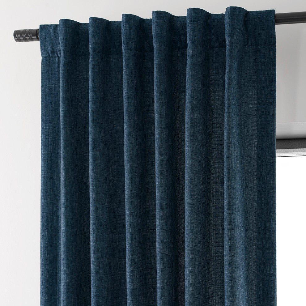 Italian Faux Linen Curtain Single Panel, Sergeants Blue, 50"x120"