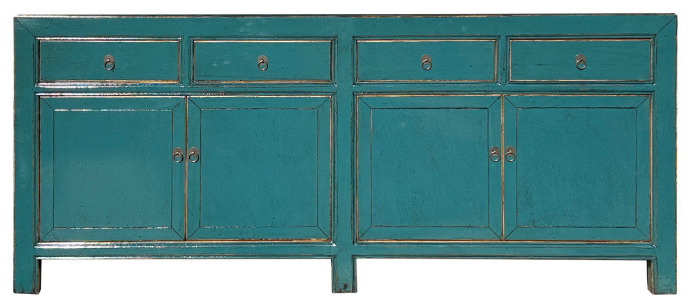 Oriental Distressed Teal Blue Credenza Sideboard Buffet Table Cabinet Hws4408