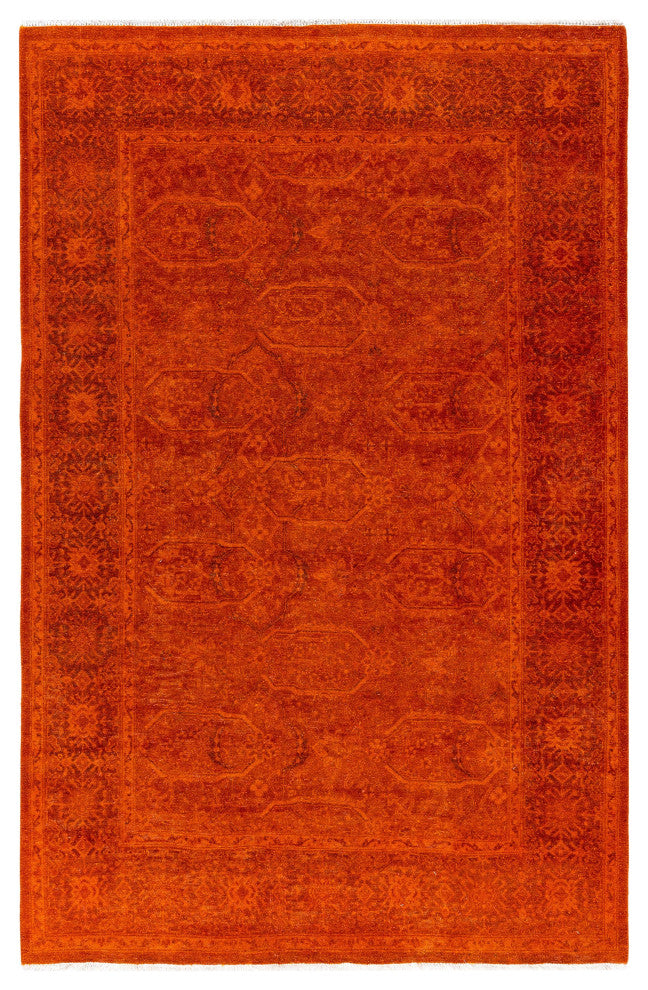 Overdyed One-of-a-Kind Hand-Knotted Area Rug Orange, 4' 0" x 6' 3"