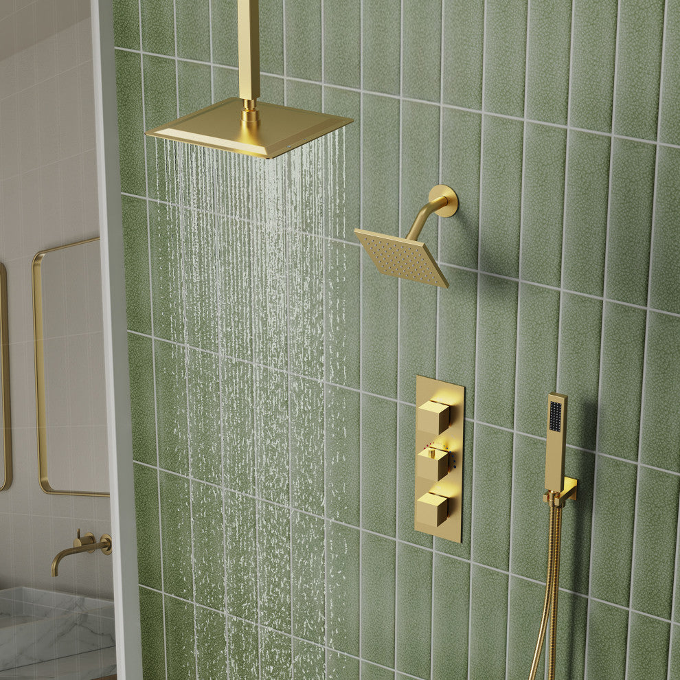 12" and 6" Dual Shower Heads With Themostatic Rough in-Valve, Brushed Gold